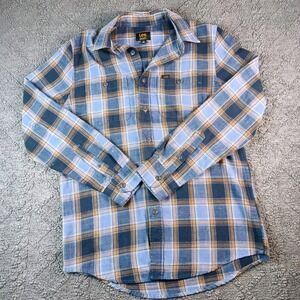 Lee Men's Regular Fit S Flannel Shirt Blue Brown Plaid Long Sleeve Button Down
